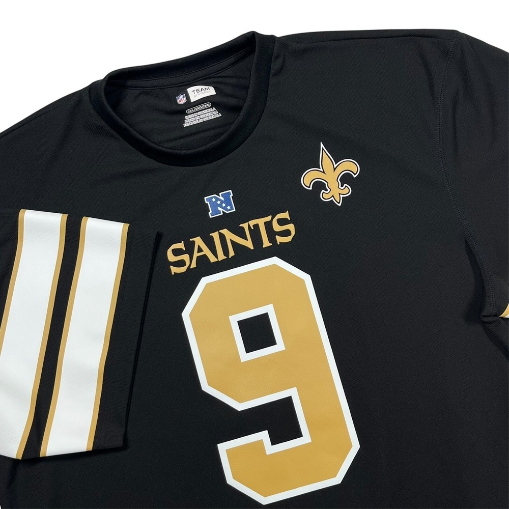 NFL Team Apparel Saints Shirt Mens 2XL Black Drew Brees 9 Jersey Tee 6KAJ